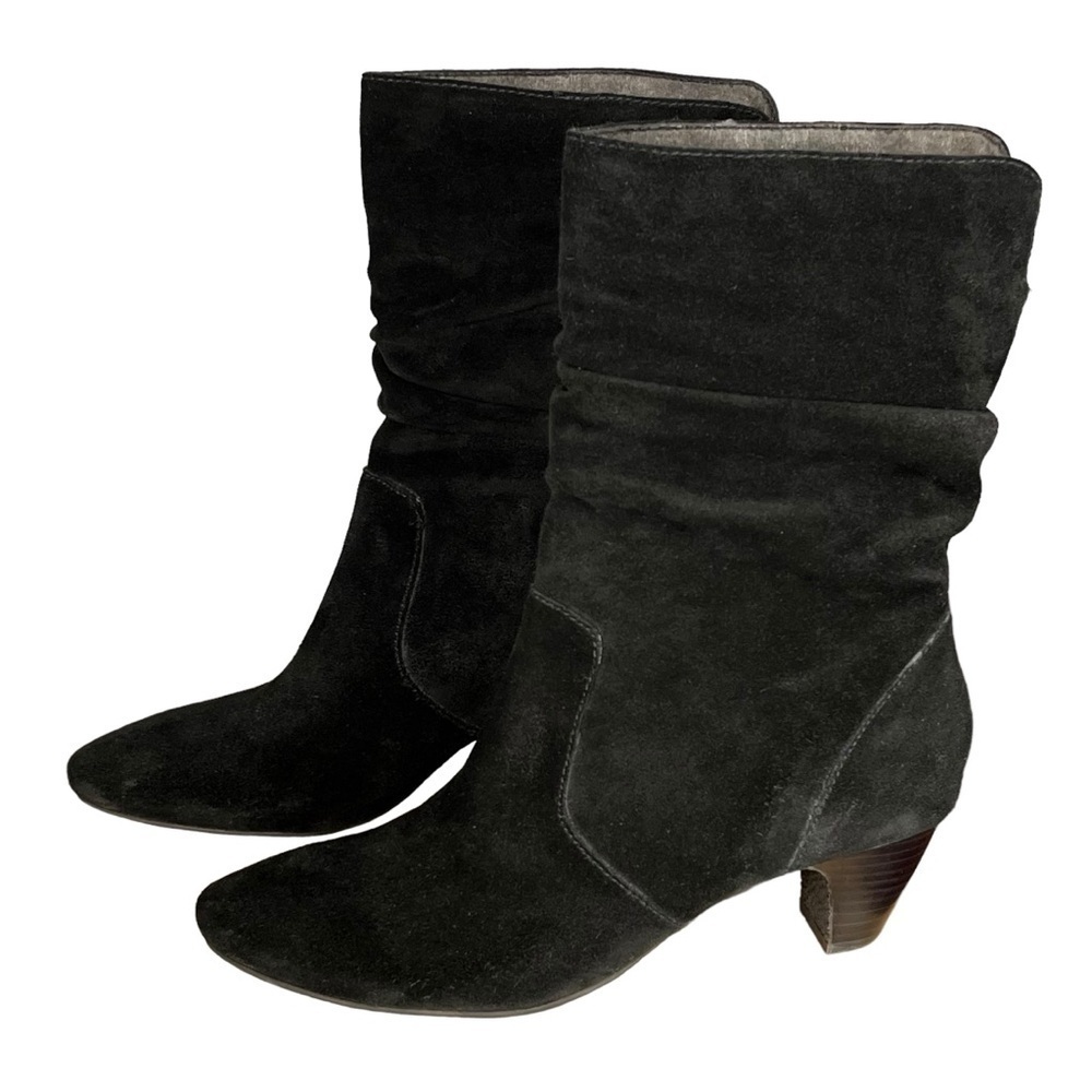 Easy Spirit Black Genuine Suede Leather Stacked Heel Slouchy Boots Sz 8.5 Wide